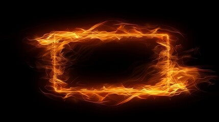 Fototapeta na wymiar Burning flames create rectangular frame on black background, fiery rectangle design