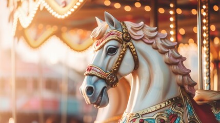 carousel horse in amusement park carnival, ai