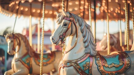 Fototapeta na wymiar carousel horse in amusement park carnival, ai