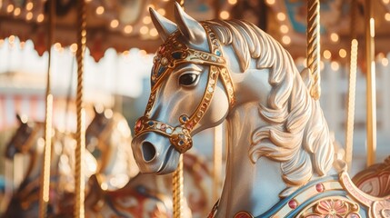 Fototapeta na wymiar carousel horse in amusement park carnival, ai