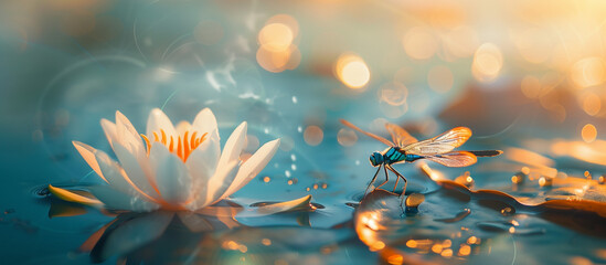 Dragonfly and water lily 
