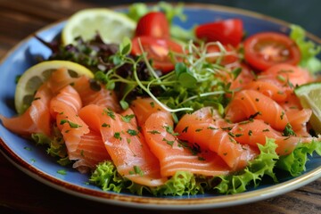 Delicious Smoked Salmon Salad with Fresh Lettuce, Tomatoes and Tangy Lemon Dressing - Perfect for a Healthy and Flavorful Dinner