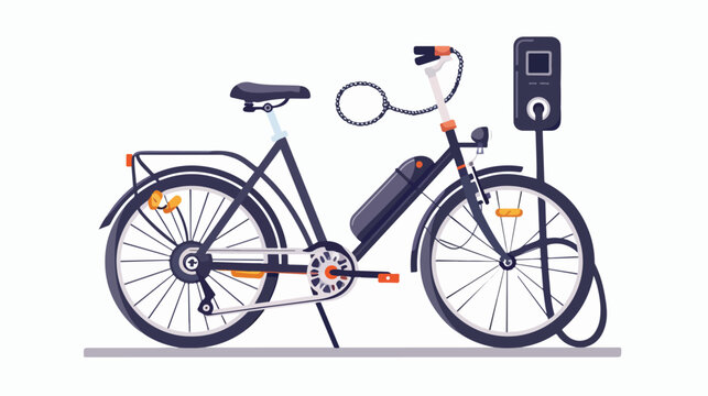 Modern electric bicycle charging its batteries