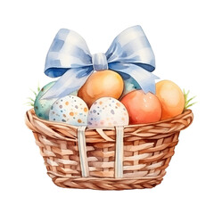 Fototapeta na wymiar bunny ears and eggs in the basketeaster day watercolor style, illustration.