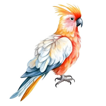 recommend clip art: beautiful colors cockatoo watercolor style, illustration.