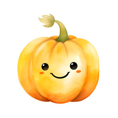 cartoon cute yellow pumpkin watercolor style, illustration.