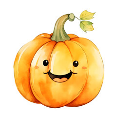 cartoon cute yellow pumpkin watercolor style, illustration.