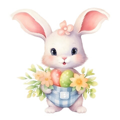 bunny ears and eggs in the basketeaster day watercolor style, illustration.