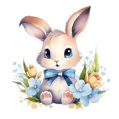 bunny ears and eggs in the basketeaster day watercolor style, illustration.