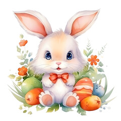 bunny ears and eggs in the basketeaster day watercolor style, illustration.