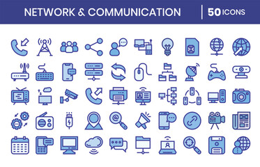 Network And Communication Blue color Icons Set.Vector illustration.