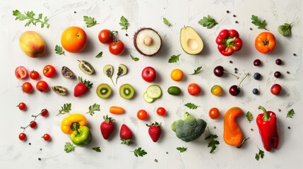 Vibrant selection of assorted fresh fruits and vegetables arranged in a colorful display