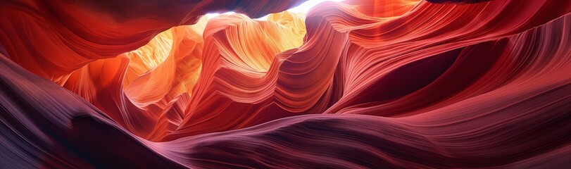 An artistic depiction of the sculptural sandstone walls of Antelope Canyon with warm light filtering in - obrazy, fototapety, plakaty