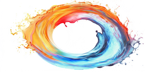 Rainbow, swirling vortex of contrasting liquid textures and shades, on a white background