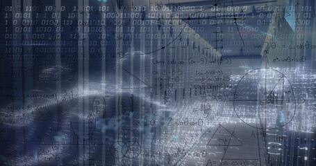 Image of data processing over server room