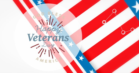 Fototapeta premium Image of happy veterans day over background in colours of flag of usa