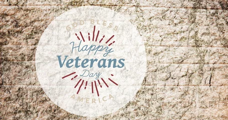 Blackout curtains Historic building Image of happy veterans day in circle over stone wall