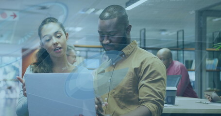 Image of data processing over diverse business people in office