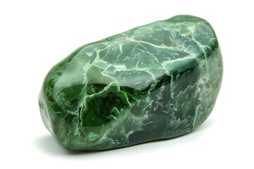 Isolated Jade Stone on White Background. A Precious Mineral Rock with Green Amethyst Crystal, Perfect for Geology and Gem Collections
