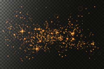 Fototapeta premium Abstract stylish light effect on a black background. Gold glowing neon line. Golden luminous dust and glares. Flash Light. luminous trail. Vector illustration. EPS 10
