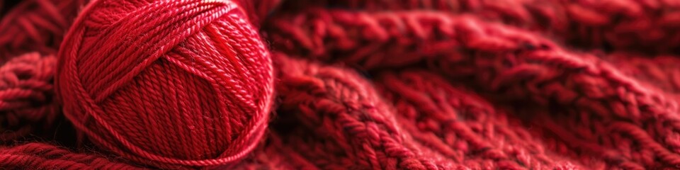Fototapeta premium Knit Up Your Creativity with a Clew of Red Yarn: Threaded Needlecraft Header Banner Design