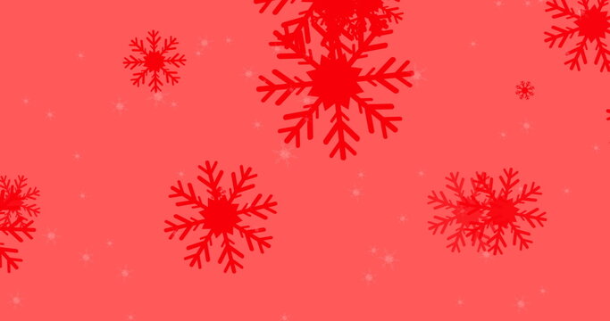 Image of snow falling on red background