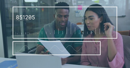 Image of data processing over diverse business people in office