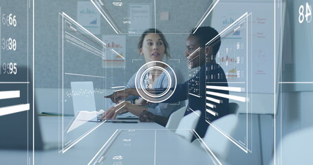 Image of data processing over diverse business people in office