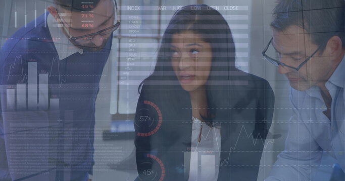 Image of data processing over diverse basketball players at gym - Powered by Adobe