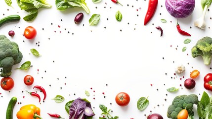 Assorted fresh colorful organic vegetables on isolated transparent background - farming and healthy food concept with copy space, top view