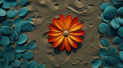 beautiful colorful flowers on the beach sand