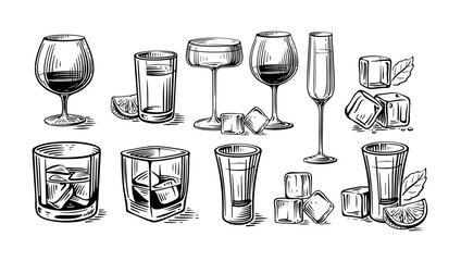 Cocktails and alcoholic drinks. Vector set - 785471811