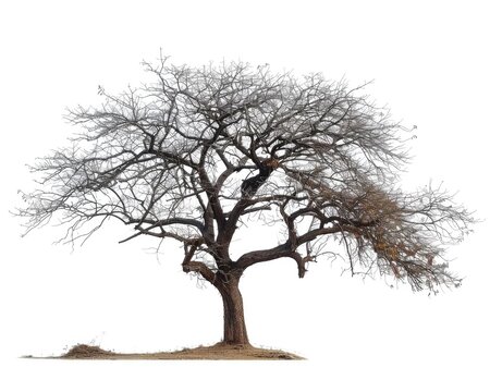 Old tree without leaves isolated on white background - winter nature symbol of lifelessness