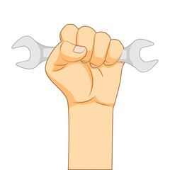 Vector illustration of wrench with fist hand on transparent background