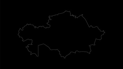 Kazakhstan map vector illustration. Drawing with a white line on a black background.