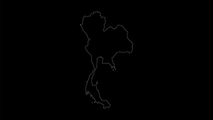 Thailand map vector illustration. Drawing with a white line on a black background.