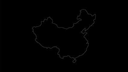 China map vector illustration. Drawing with a white line on a black background.
