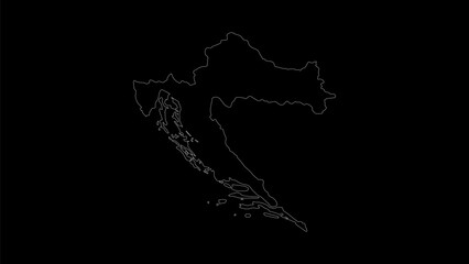 Croatia map vector illustration. Drawing with a white line on a black background.