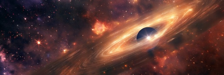 Stellar image of a black hole with gravitational pull distorting a galaxy's structure