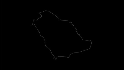 Saudi Arabia map vector illustration. Drawing with a white line on a black background.