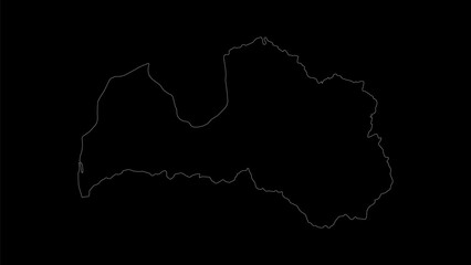 Latvia map vector illustration. Drawing with a white line on a black background.