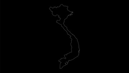 Vietnam map vector illustration. Drawing with a white line on a black background.