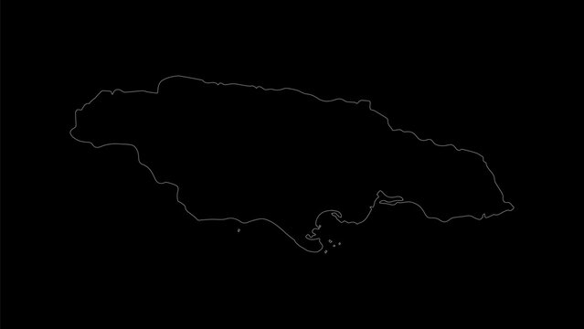 Jamaica map vector illustration. Drawing with a white line on a black background.