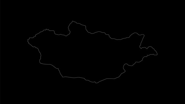 Mongolia map vector illustration. Drawing with a white line on a black background.