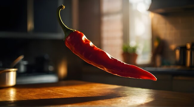 red hot chili pepper on a wooden background
