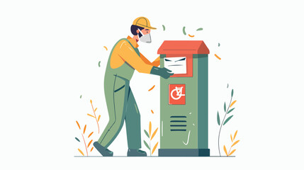 Postman putting envelope into post box