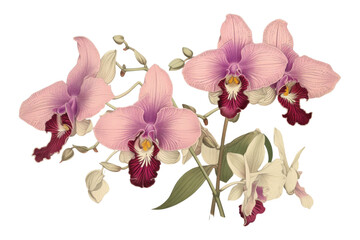 PNG Ukiyo-e art print style orchid flower plant inflorescence - obrazy, fototapety, plakaty