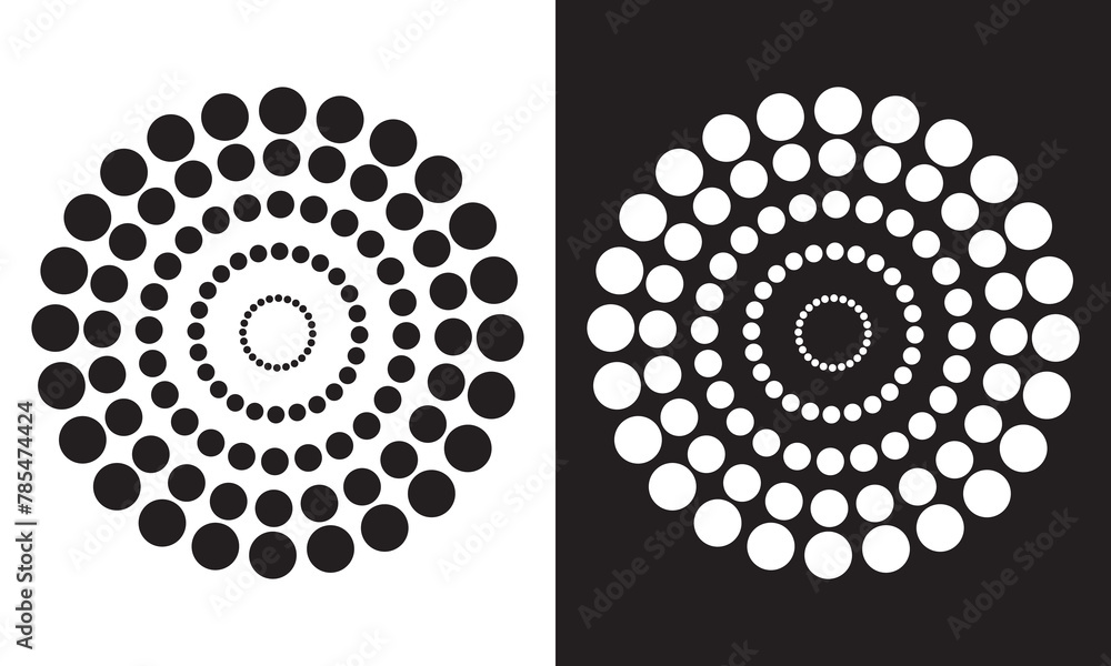 Poster radial halftone dots in circle form. dotted fireworks explosion background. starburst round logo. ci