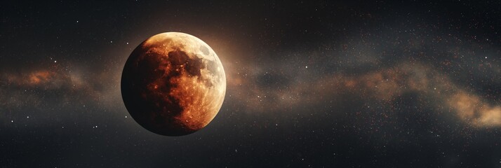 Obraz premium A dramatic image showing a detailed planetary body looming against a star-filled cosmic backdrop in space