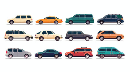Private transportation. Set of various cars and vehicle